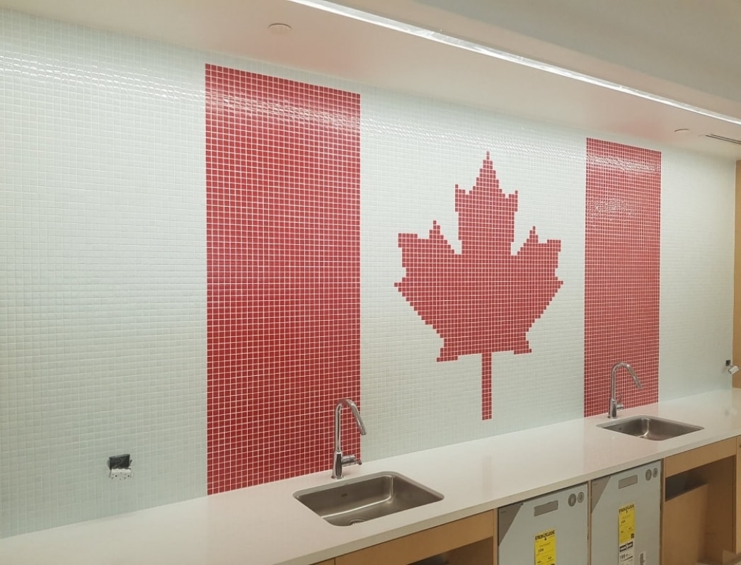 A Canadian flag made of tiles